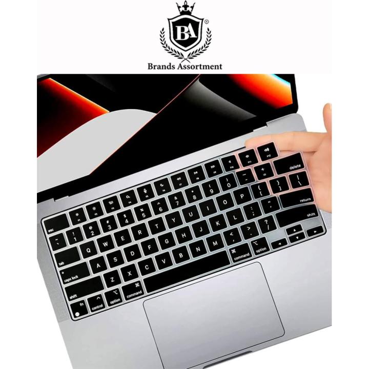 Keyboard Protector for Apple MacBook New Pro 16 Inch 2021 M1 Pro / M1 Max Chip & Touch ID Model A2485 - Cover Skin - 16Inches 16Inch - Transparent / Black