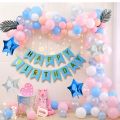 Happy Birthday Decoration Theme Set 1 Pcs Birthday Banner 30 Pcs Balloons ( 10 Pink ,10 Silver ,10 Blue )  2 Pcs Foil Star 1 Pcs  Fairy Light   Birthday Accessories Birthday party items Birthday Home Decors. 