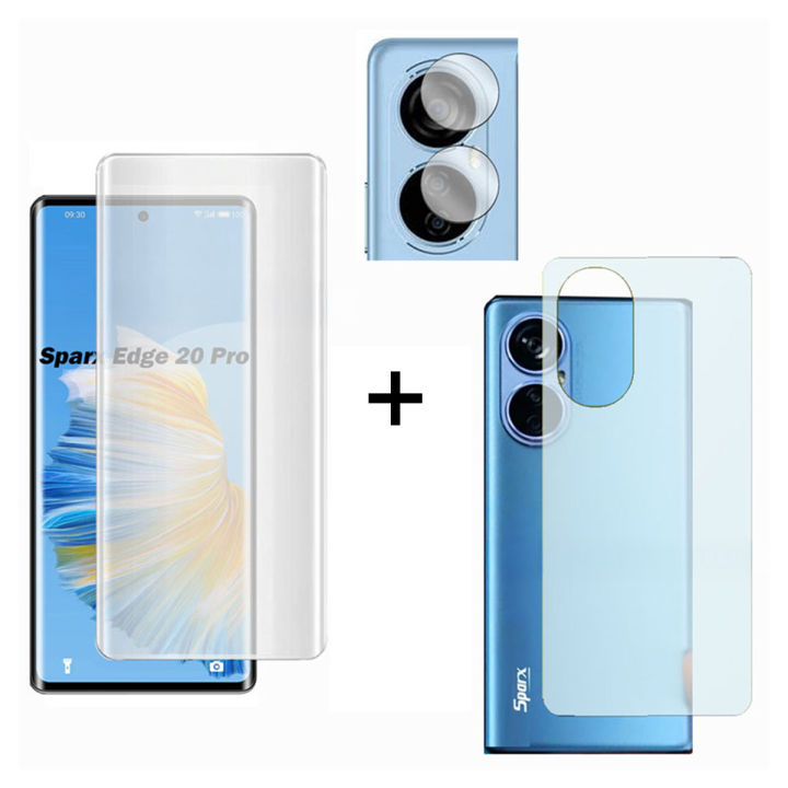 Sparx Edge 20 Pro Tempered Glass Screen Protector with UV Glue Camera and Back Skin Guard