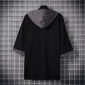 IELGY Men's Hooded Patchwork T-Shirt Loose Half Sleeve Hip Hop Hoodie Sweatshirt. 