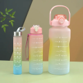3-Piece Motivational Gradient Sports Water Bottle Set - Ideal for Fitness Enthusiasts, Indoor & Outdoor Activities - Leakproof with Time Marker, Flip Top Lid and Straw - Perfect for School Office and Gym. 