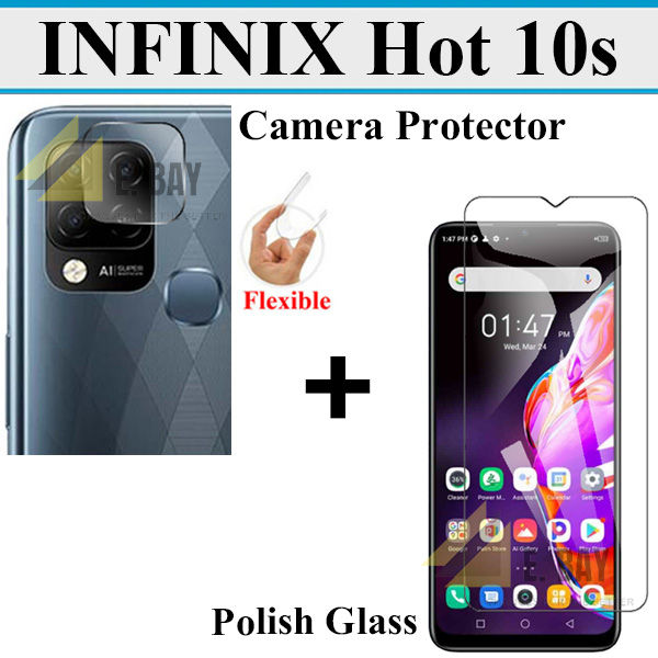 Infinix Hot 10s Glass Protector Polish Screen Tempered + Back Rear Camera Protector 9H Gorilla Flexible Protection For Infinix Hot 10s