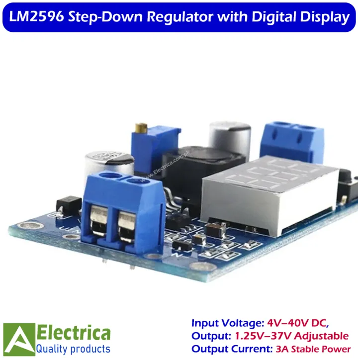 LM2596%203A%20Step%20Down%20Buck%20Converter%20Module%20with%20Digital%20Voltmeter%20Display,%20Adjustable%20DC-DC%204V%E2%80%9340V%20to%201.25V%E2%80%9337V%20Regulator%20for%20Arduino,%20LED%20&%20Battery%20Applications%20by%20Electrica%20-%20Image%205
