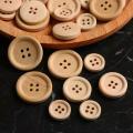12 Pcs/Set Mixed Wooden Buttons Natural Color Round 4-Holes Shirt Standard Size. 