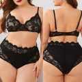 Plus Size Lace Lingerie Set y Women's Underwear Transparent Bra Panties Sets Black Lingerie Bra Set Underwear  Set D30. 