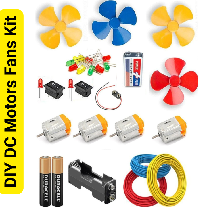 DIY DC Motor Fan Kit for Kids | Electronic Science Project STEM Learning Toy with Motor, Propeller, LEDs & Battery Switches Pack – Pakistan