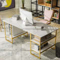 Modern Style Computer Desk Marble Effect Laminated Wood Sheet Top Rectangular Office Desk With Storage Shelf. 