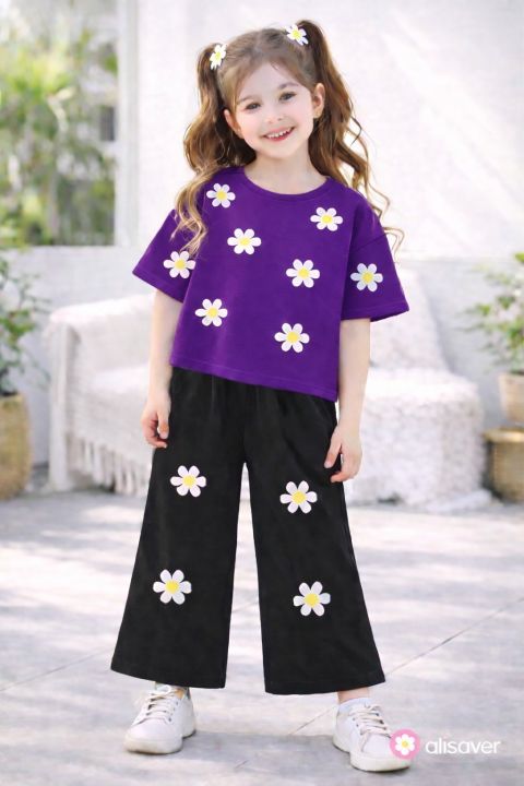Kids Printed Suit T-Shirt & Flapper Set | Girls Summer Cotton Dress