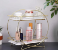 2 Tier Round Cosmetic Storage Rack Lipstick Perfume Skin Care Product Storage Rack Bathroom Organizer Countertop Multi-Purpose Storage Shelf. 
