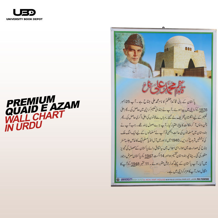 Quaid e Azam Essay with Pictures | Brief Essay on Life of Quaid e Azam | Wall Poster For Classroom, School Decoration | Wall Chart on 200 Grams Laminated Card 20*30 inches