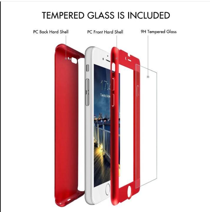 Phone%20Case%20For%20IPHONE%207%20Front%20and%20Back%20Case%20360%20Mobile%20Cover%20With%20Glass%20Protector%20-%20Red%20-%20Image%202