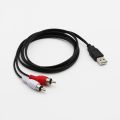 QUANBU 1.5M Usb A Male To 2X Rca Phono Male Av Cable Lead Pc Tv Aux Audio Video Adapter. 