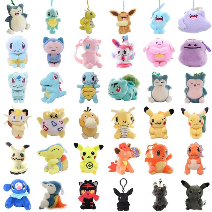 New Pokemon Anime Pikachu Eevee Minikyu Snorlax Mewtwo Plush Soft Stuffed Toys Dolls Pendant Keychain with Hook Chain Kids GIft
