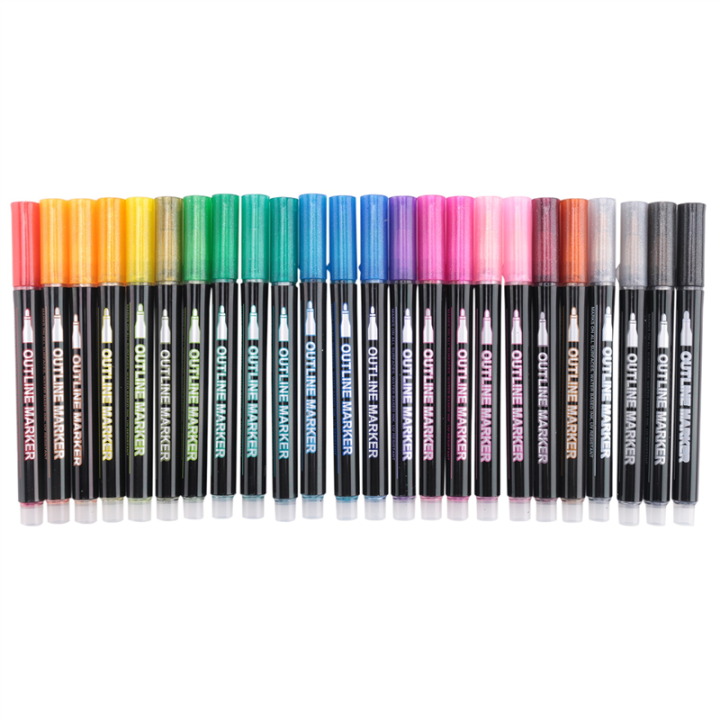 Shimmer Markers Doodle Outline Dazzles: 24 Colors Metallic Double Line Glitter Pens Set Super Squiggles Sparkle Dazzlers