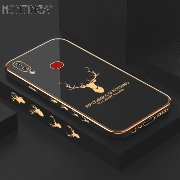 Hontinga for Samsung A10S Back Cover Luxury 6D Plating Lucky Side Pattern Shiny Case Soft Silicone Square Mobile Cover