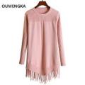 High quality batwing knitted shrug sweater women autumn winter fashion tricot tassel jumper sweater. 