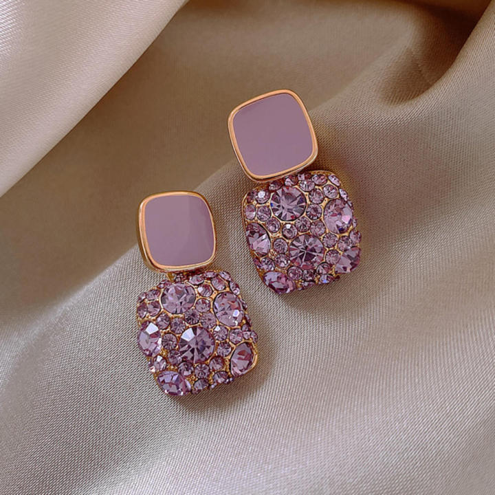 Women Vintage Square Earrings Fashion New Purple and white Square Geometric Earrings  Versatile Earrings