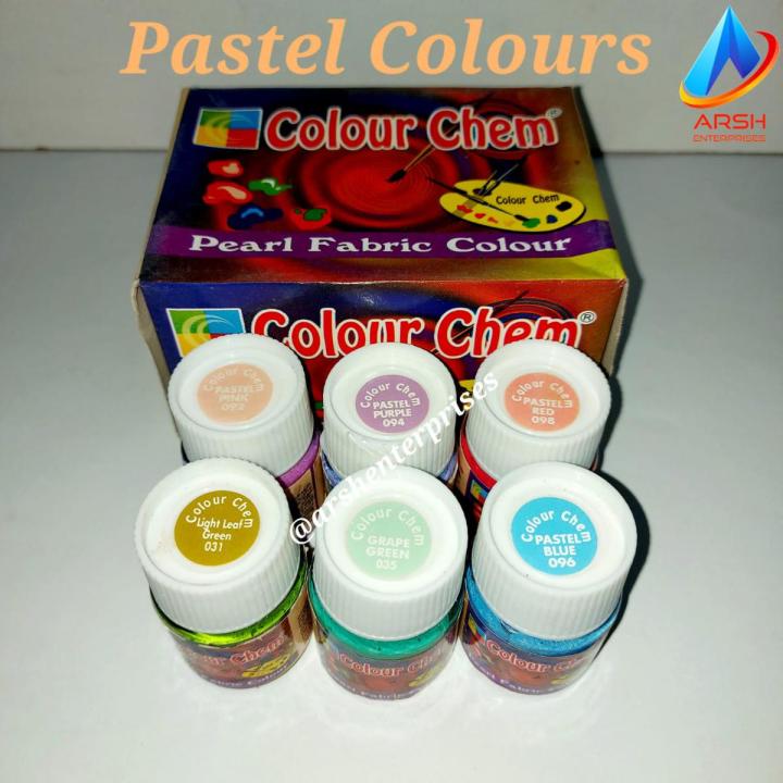 Pack of 6 Colour Chem Pearl Pastel Fabric Paint, Colours, 20ml Per Bottle Special Light Shades