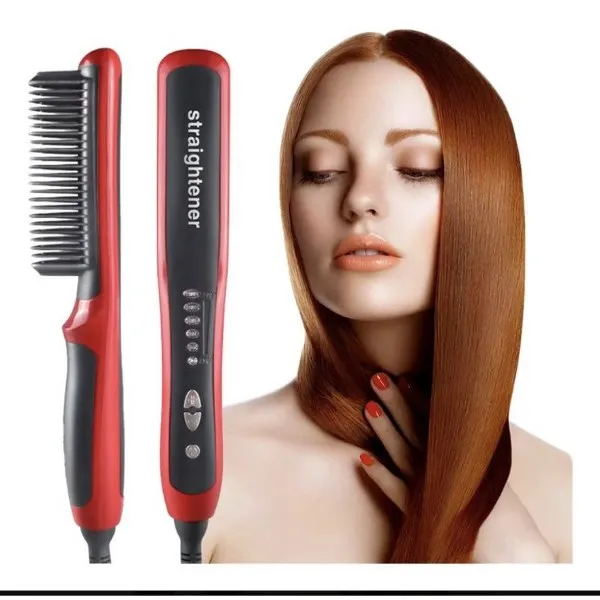 Hair Straightener Durable Electric Straight Hair Comb Brush LCD Heated  Ceramic Hair Straightening Brush EU Plug HQT-908B Black Red