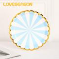 Loveseason Paper Dishes Indeformable Bronzing Stripe Paper Disc Decorations. 