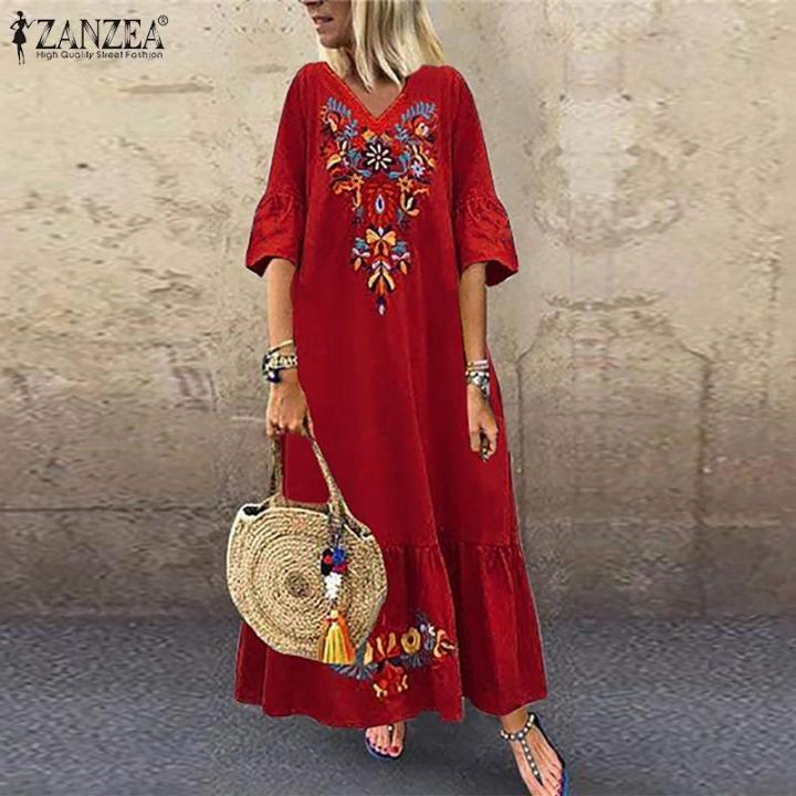 ZANZEA%20Womens%20Floral%20V%20Neck%20Long%20Beach%20Dress%20Ladies%20Holiday%20Sundress%20Party%20Dresses%20-%20Image%203