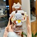 Sanrio Kuromi Round Water Cup with Straw Plastic Bottle High Temperature Resistant  700ml. 