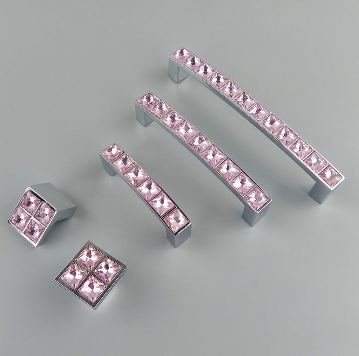 Shiny Real Pink Crystal Glass Diamond Handle For Furniture Drawer Table ...