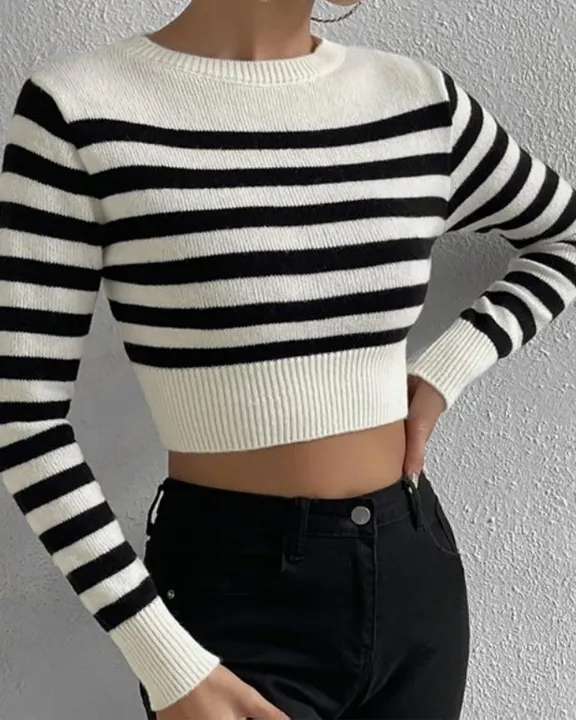 bellylady%20Omens%20Cropped%20Striped%20Sweaters%20Oversized%20Batwing%20Long%20Sleeve%20Crew%20Neck%20Crop%20Tops%20Knit%20Pullover%20-%20Image%202