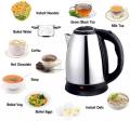 Electric Kettle 2 Liter Stainless Steel Automatic Cordless Kettle Electric, E Kettle Tea Hot Water Car Travel Portable Electric Kettle Auto Shut-off 2 Ltr, Silver Black.. 