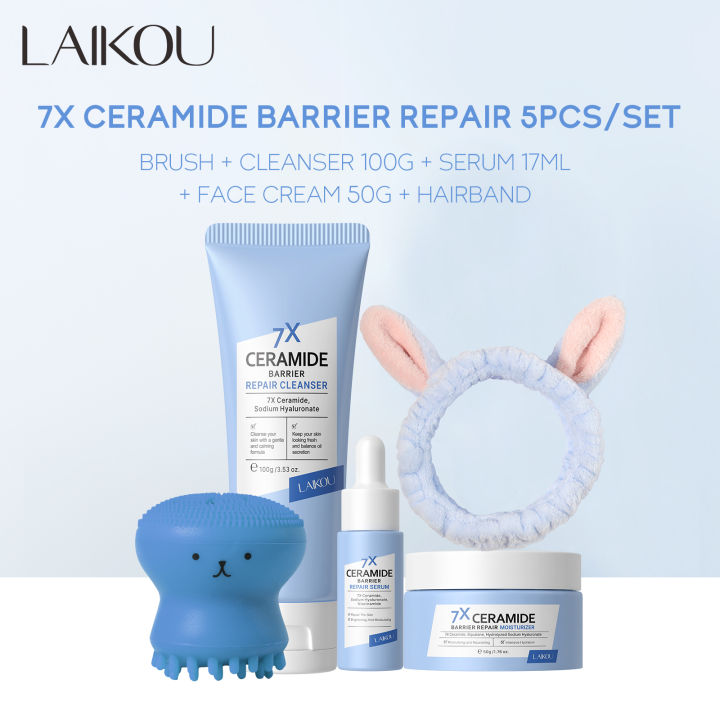 LAIKOU 7X Ceramide Barrier Repair Skincare Set Improve Skin Dryness Hydrate Skin Smooth Fine Lines Wrinkles 5Pcs