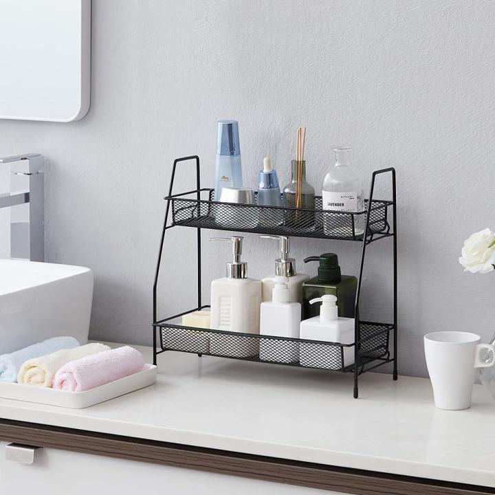 2 Tier Spice Rack Organizer Bathroom Shelf Desktop Makeup Organizer ...