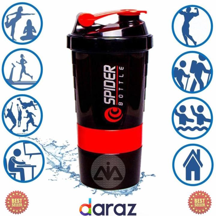 3-in-1 Protein Shaker Bottle, Gym water Bottle, Multi-Purpose Shaker, Extra Supplement area and Pill Capsule Storage, Easy Grip, Sports, Leak Proof, For Men And Women, 500ml-Multicolor