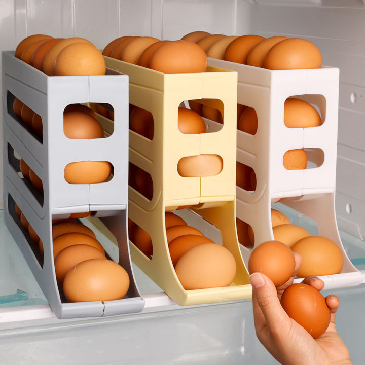 4 Layers Automatic Rolling Egg Holder Rack Kitchen Refrigerator Egg Dispenser Fridge Egg Storage Box Kitchen Storage Container 1Pcs