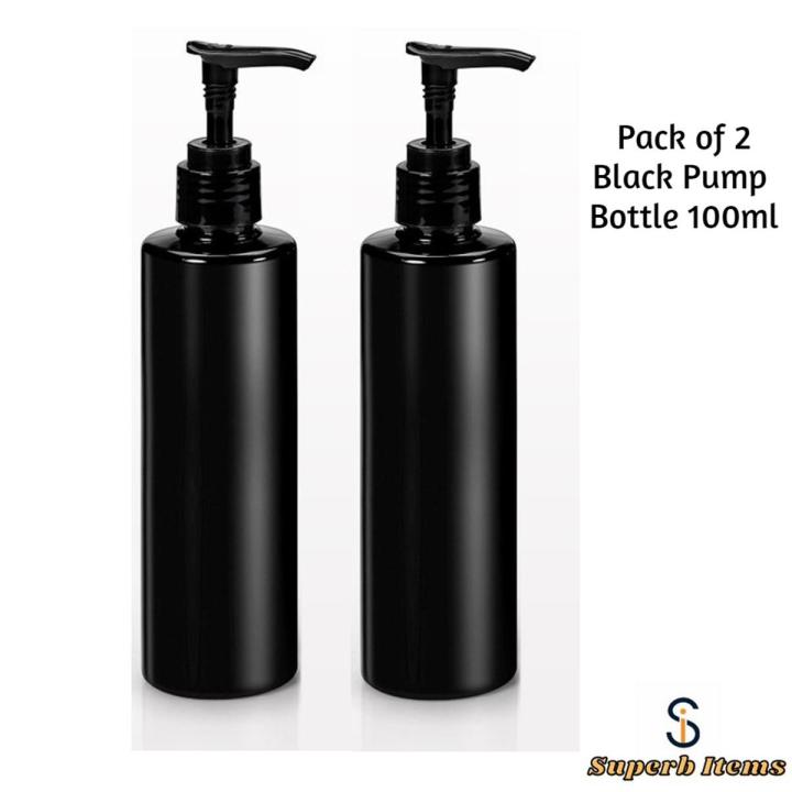 Black Empty Plastic Pump Bottles 100ml Pack of 2) Travel Size Lotion Pump Bottle for Oil / Hair Oil Empty Bottle Pump 100ml / Pump Bottles for Shampoo, Hand Wash, and Beauty Care etc.