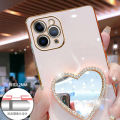 For OPPO A16 Cover with Makeup Mirror Shiny Plating Square Bumper Girls Phone Case Soft TPU Silicone Shockproof Protective Back Cover. 