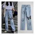 Trendy Light  Blue High Waisted Wide Leg Jeans for Girls and Women with Butterfly Print| Graphic Jeans | Baggy Jeans for Girls, Women & Ladies. 