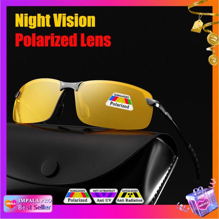 【BestGO】Fashion Polarized Night Vision Glasses Men Women Driving Sunglasses Metal Frame HD Lens