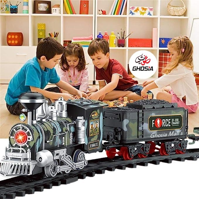 Classic Battery Operated Military Train Track Play Set Army Train Set With Flashlights, Sounds And Smoke