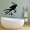 size:  1 x 1 Feet  - Underwater Aquarium Diverr man With Fish Floral Ocean Scene Nature self adhesive Wall stickers for kids, office, home ,bathroom,  room , school, decoration, decor lovers- Black - lucky garnet. 
