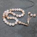 Natural unique design White Aqeeq Stone Tasbih 33 Beads Size 10-mm – muslim Agate zikr prayer Tasbeeh - handmade Rosary 10 mm tasbi counter Stress Relaxation. 