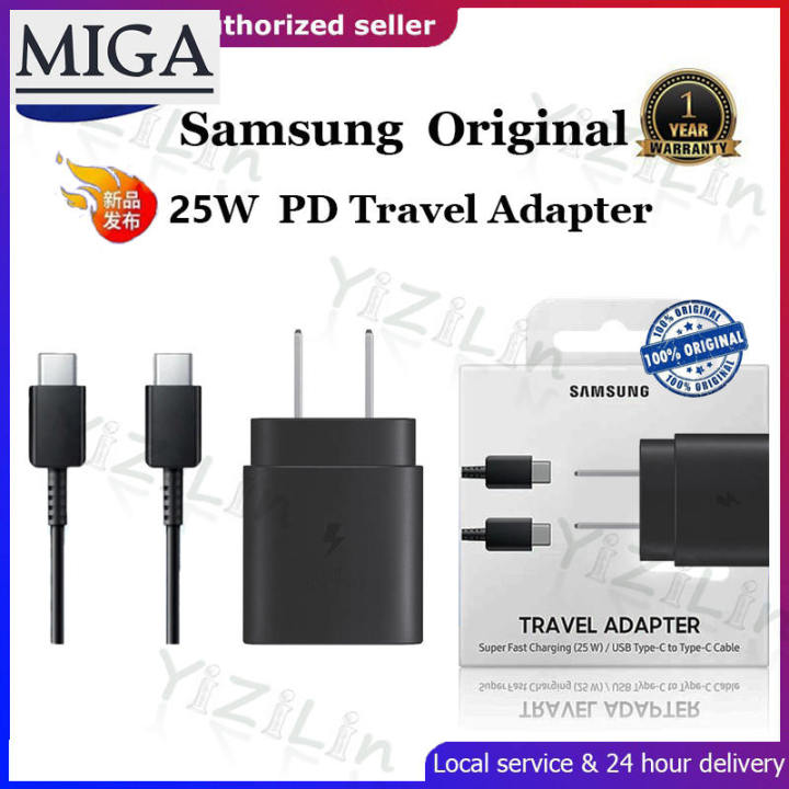 【MigaPlaza】 Samsung Travel Charger Adapter Original 25W PD Fast Charger Adapter Whit USB-C to USB-C Cable For S20 Note 10 10+【 EP-TA800XBEGGB】
