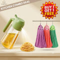 2 in 1 Oil Sprayer & Dispenser Bottle 500ML + FREE Hand Towel Combo | Kitchen Oil Spray Bottle for Cooking, Air Fryer, BBQ, Salad, Grilling | Glass Oil Mist Sprayer Reusable Anti-Leakage | Buy 1 Get 1 Free. 