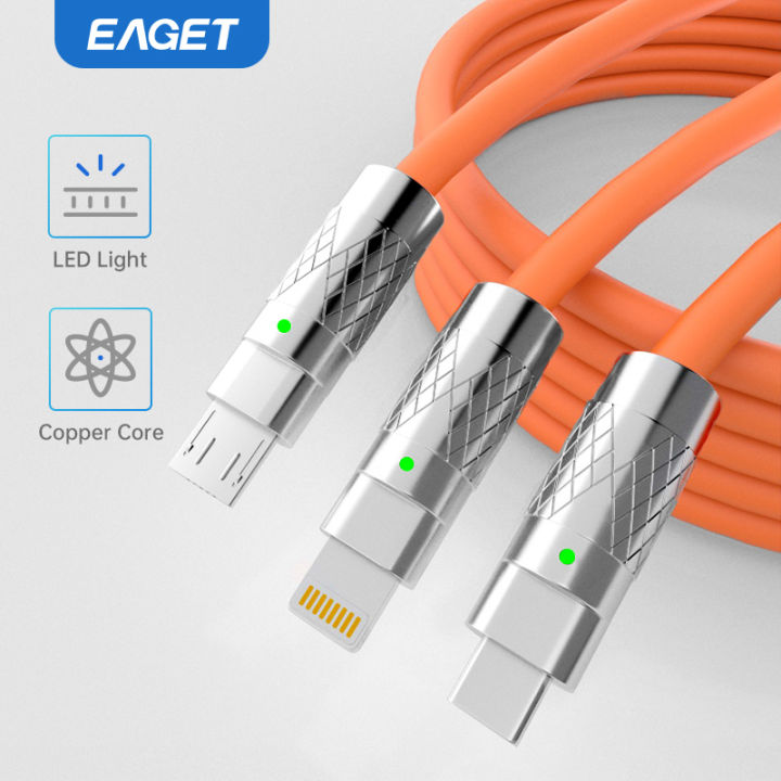 Eaget 3 in 1 USB Cable 6A 120W Fast Charging Cable Micro USB Type C Charging Cable For iPhone 14 13 12 Huawei Xiaomi 13 Samsung