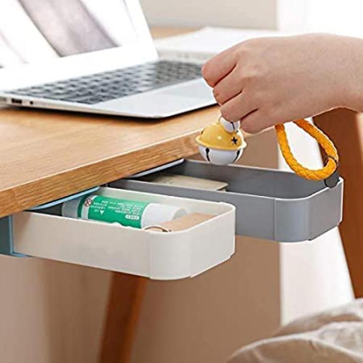 Hidden Drawer Under Table Plastic Desk Organizer Storage Box - Multicolor Under Desk Drawer,Hidden Drawer Storage Box,Tray Mini Desk Organizer Expandable Drawer Tray Self-Stick Pop-Up Hanging Drawer for Pencil,Pen,Office Items - 1 PCs