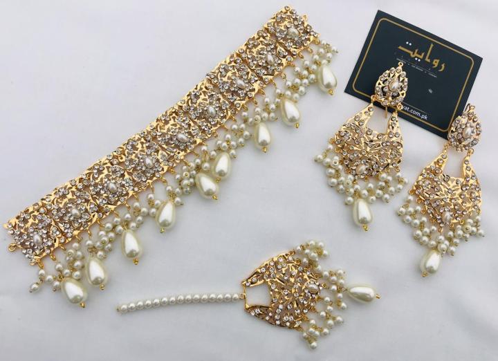 Rawayat Jewellery - Choker Set For Girls - Hyderabadi Choker Set-11 (Pearl) - Jewellery for Girls