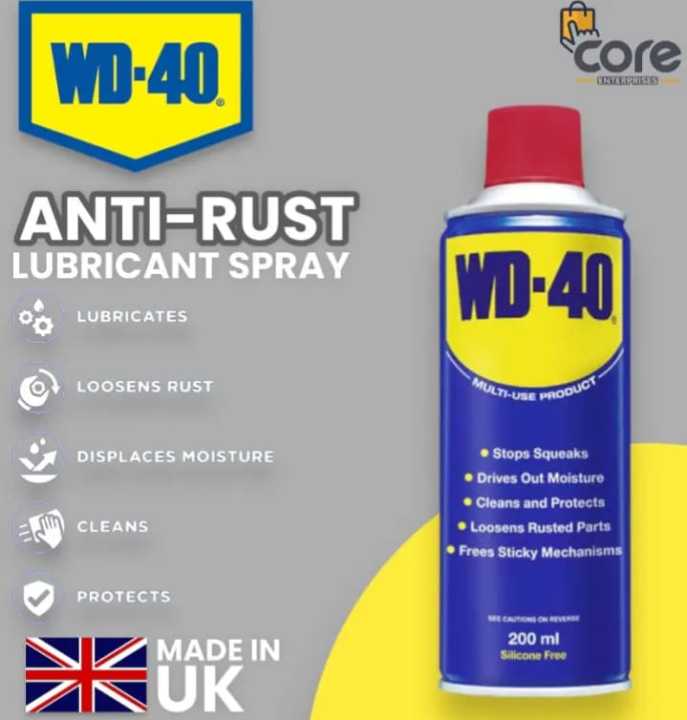 "WD40" Rust Removing Spray - UK Made, 200ml. Rust Remover & Lubricant Spray Anti-Rust & Corrosion Protection