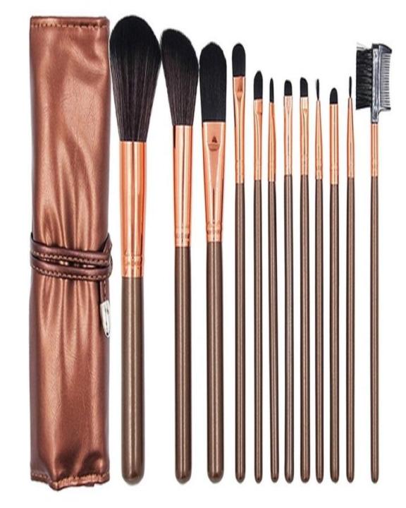 12 Pieces Makeup Brushes Set With Shine Beautifull Brown Pouch