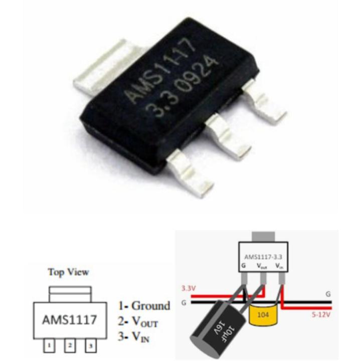 5pcs AMS1117-3.3V 3.3V Fixed voltage regulator SMD SOT2