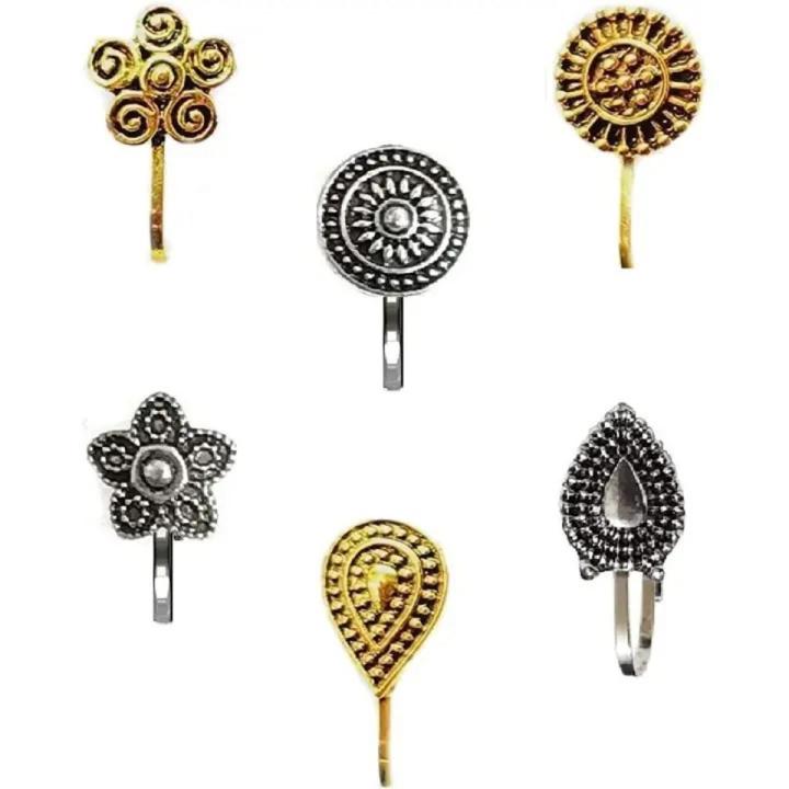 Pack Of 12 Pcs/set Antique Color Nose Rings Non Piercing For Women