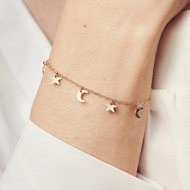 Korean Jewellery Gold Moon Star Bracelets For Girls - Gold Chain Hand With Star Moon Shining Female Jewellery For Girls
